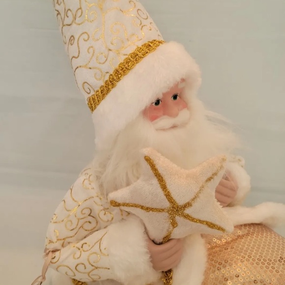 Coastal Nautical Mermaid Santa Shelf Sitter Christmas Holiday Gold Merman Lux - Picture 2 of 10